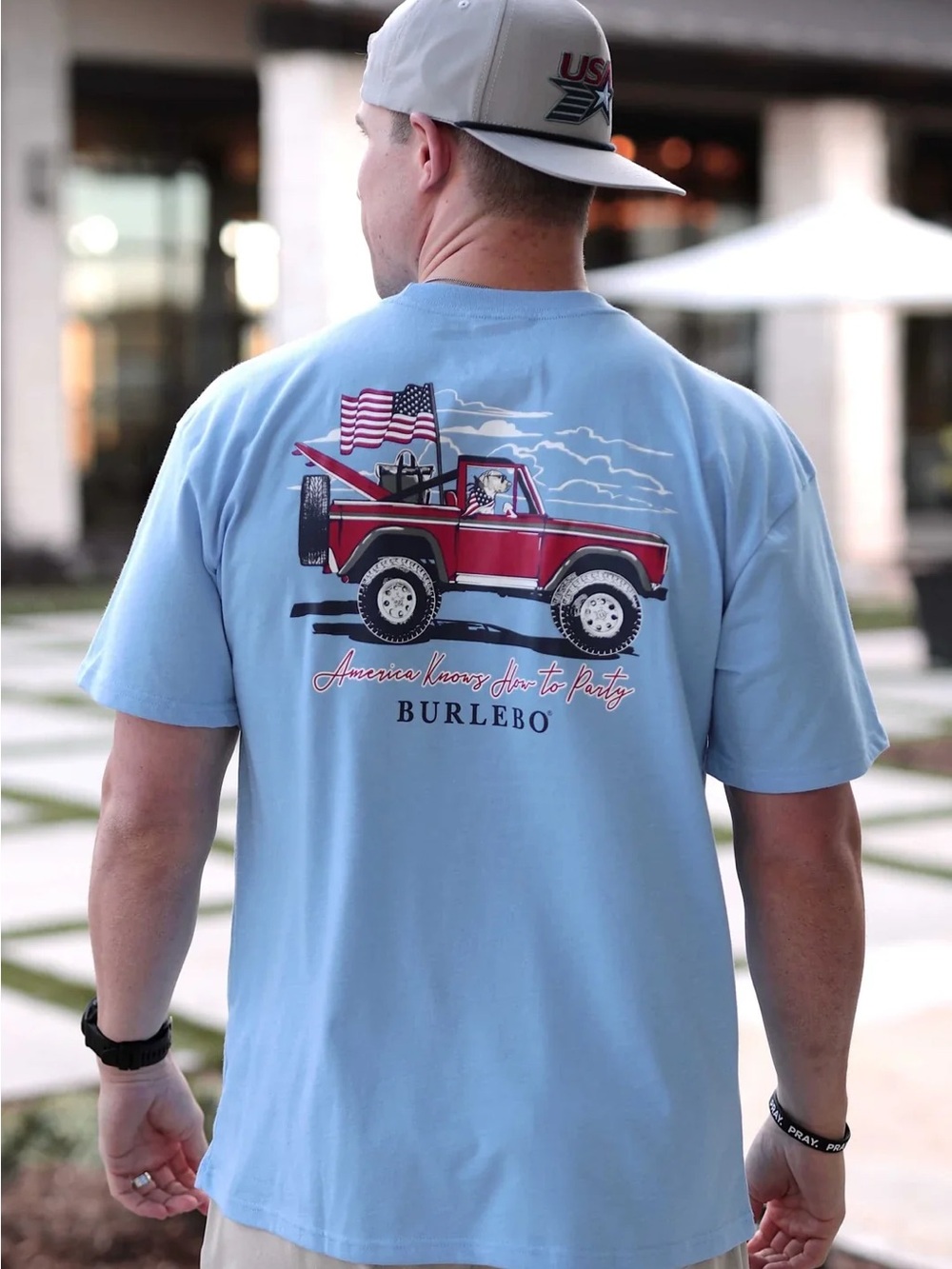 BURLEBO Light Blue Short Sleeve Tee with Red Truck Graphic